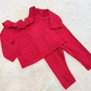 Cloud Island Baby Girl’s Red Ruffle Neck Two Piece Set